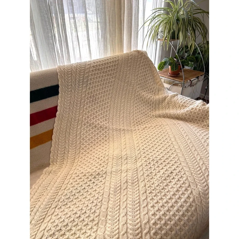 Aran Crafts 100% Wool Honeycomb Cream Throw Blanket Ireland 70